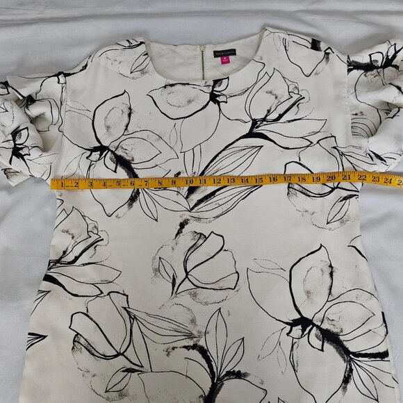Vince Camuto White Black Floral Layered Ruffle Flutter Sleeve Mini Dress Size 16 - Picture 13 of 16